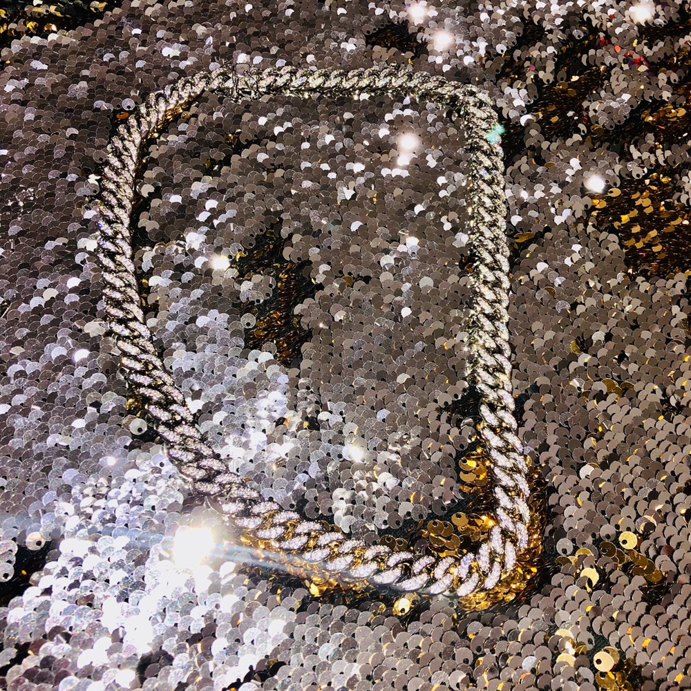 Cuban link chain for men, VVS clarity zircon crystals, heavy 10k gold vermeil - Picture 3 of 7
